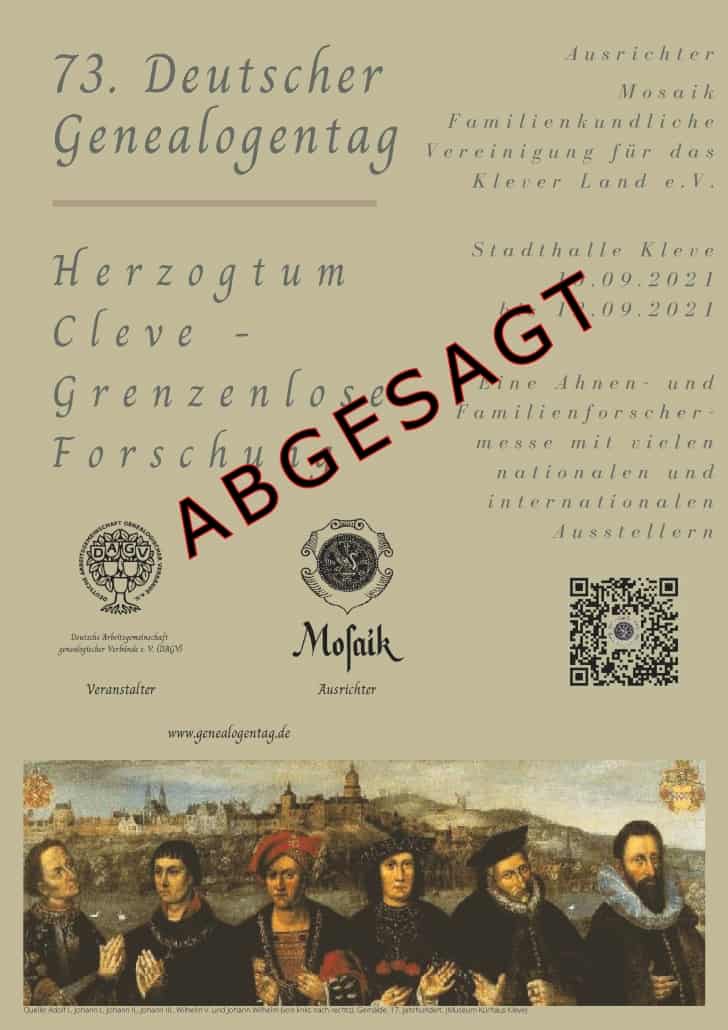 Abgesagt: 73. Deutscher Genealogentag in Kleve