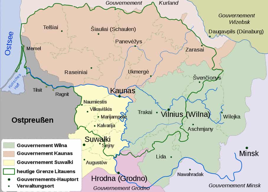 Verwaltungseinteilung Litauens in Gouvernements im russischen Zarenreich 1867-1914