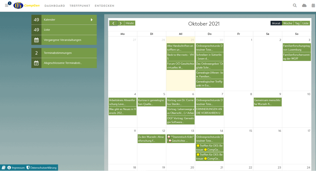 Veranstaltungen in der KW 40 im CompGen-Kalender