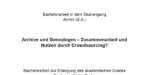 Titelseite der Bachelorarbeit von Georg Hirschbeck: Archive und Genealogen - Zusammenarbeit und Nutzen durch Crowdsourcing? 