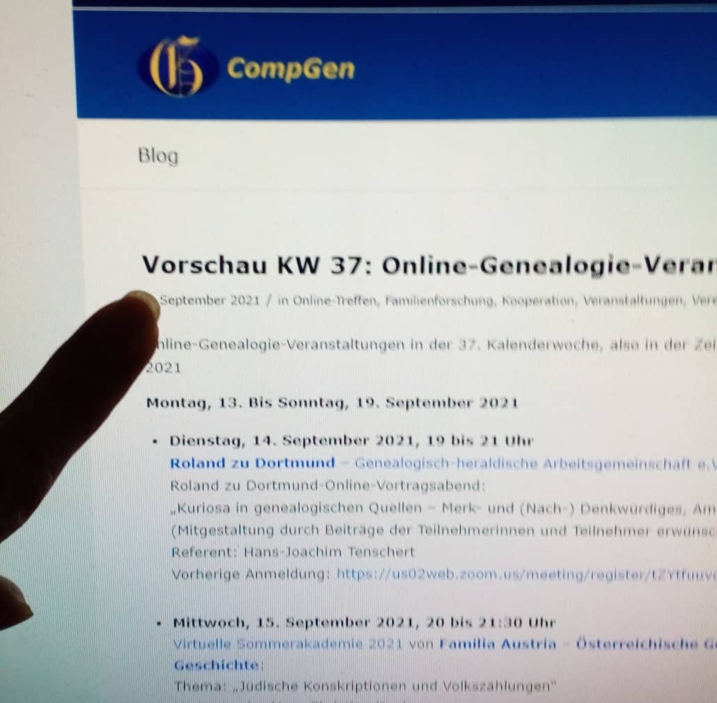 Vorschau KW 37 Online-Genealogie-Veranstaltungen