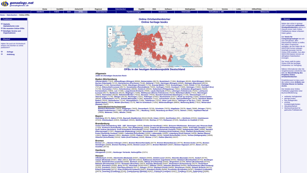 Startseite von „Online-Ortsfamilienbücher“