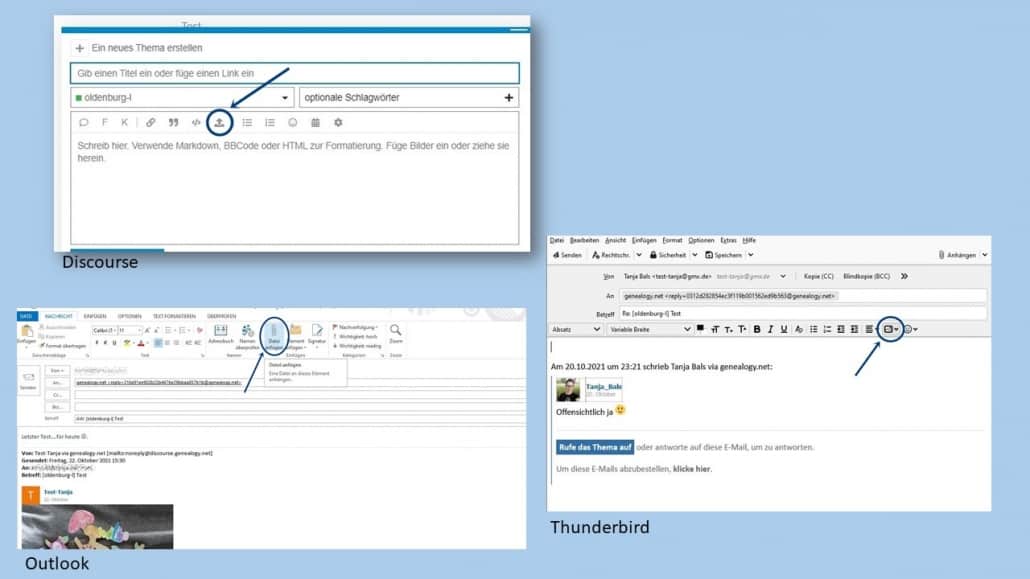 Auch Anhänge kann man mitschicken in Discourse - oder per E-Mail