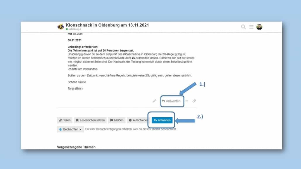 Antworten auf Nachrichten in Discourse