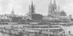 Die Deutzer Schiffbrücke gehört zur Geschichte der Straßen in und um Köln; Bild um 1892 aus: https://altes-koeln.topothek.de