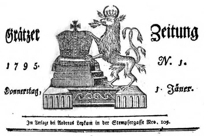 Ebenfalls erfasst: Die Erstausgabe der Grazer Zeitung von 1795