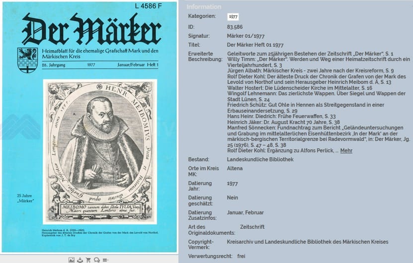 Zeitschrift "Der Märker", hier Heft 1/1975, aus dem Märkischen Kreis und der ehemaligen Grafschaft Mark