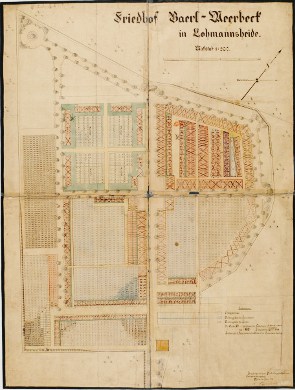 Friedhofsbücher Moers: Alter Lageplan des Friedhofs Baerl-Weebeck in Moers 