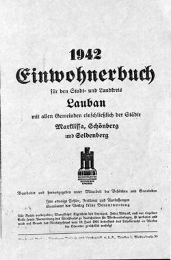 Eines der erfassten Adressbücher: Titelseite des Einwohnerbuch Lauban 1942