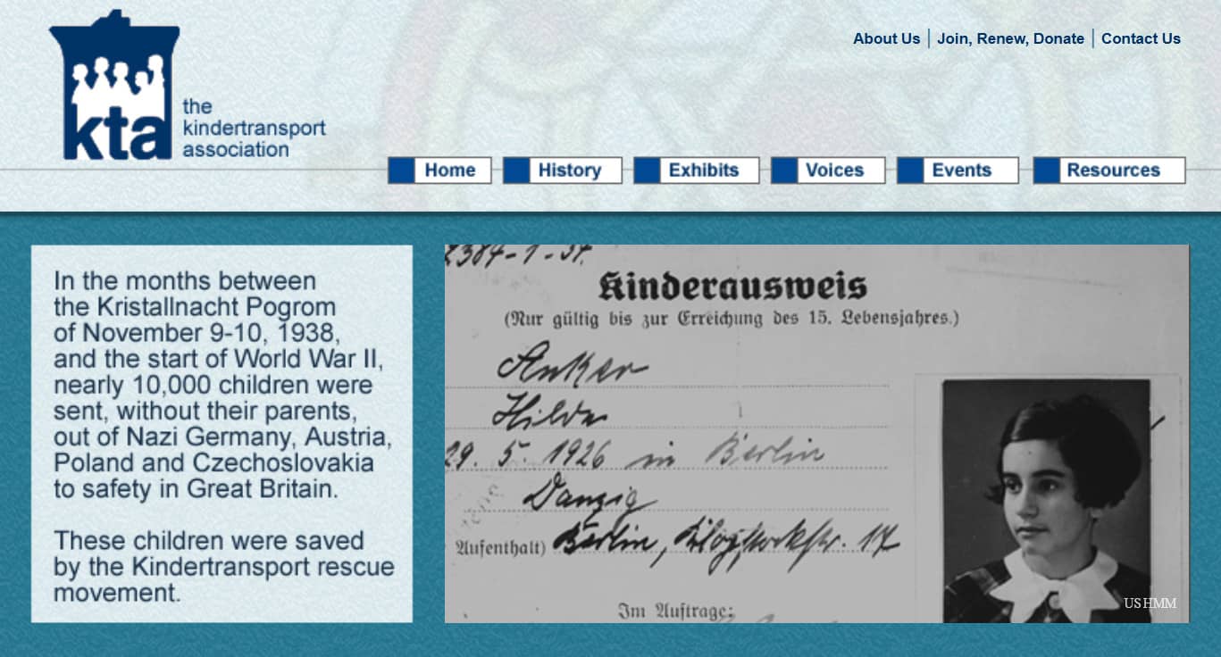 Ausweis für die Teilnehmer der Kindertransporte nach Großbritannien, bei kindertransport.org
