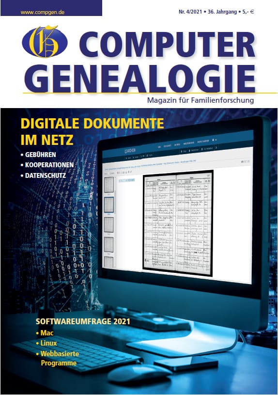 Titelseite der COMPUTERGENEALOGIE 4/2021