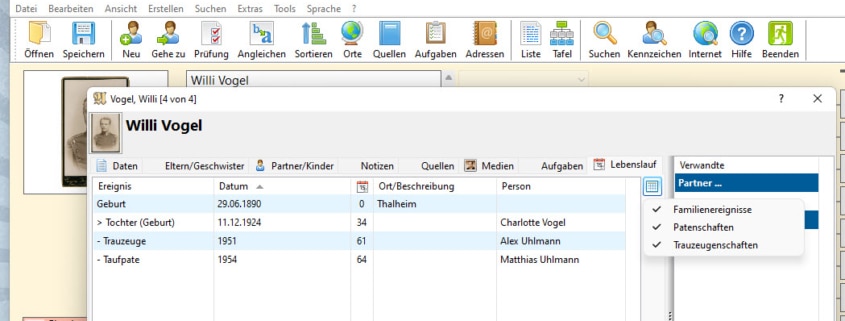 Ahnenblatt-Update Version 3.33 hat Paten- und Zeugenverwaltung