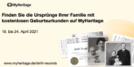 Eine Woche kostenloser MyHeritage-Zugang zu Geburtsdaten ab 18. April 2021
