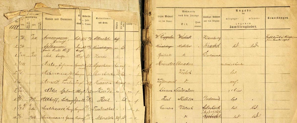 Melderegister Stadtarchiv Unna