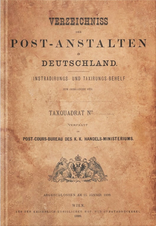 Verzeichnis der Postanstalten in Deutschland von 1899 aus Österreich