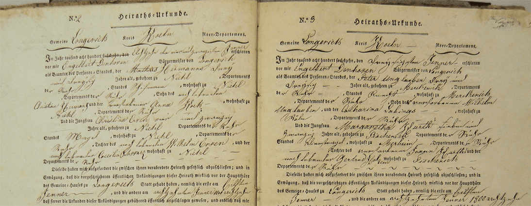 Erstschriften der Personen- und Zivilstandsurkunden, hier Heiraten vom StA Nippes