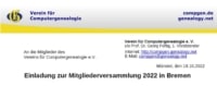 CompGen Einladung zur Mitgliederversammlung 2022