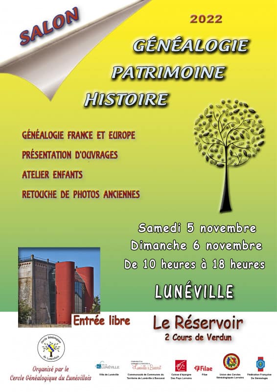Plakat zur Genealogie-Messe am 5./6. November 2022 in Lunéville, Frankreich
