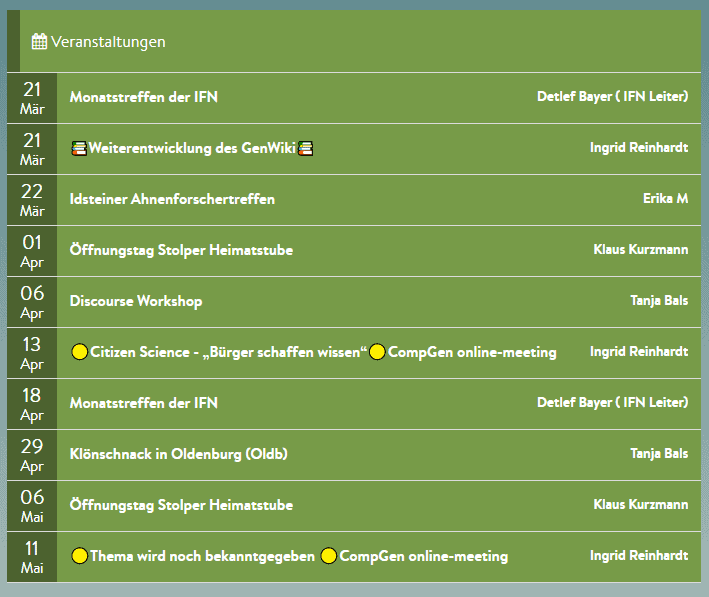 Der CompGen-Veranstaltungskalender auf Team