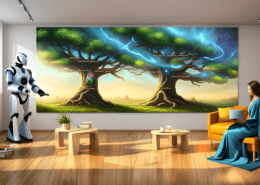 Roboter, der einen Stammbaum an die Wand malt