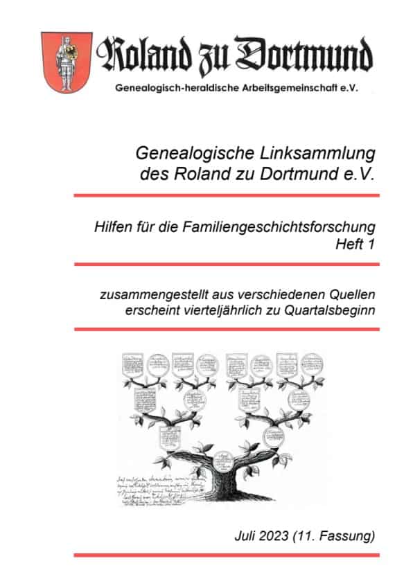 Genealogische Linkliste (11. Update) als Heft 1 der neuen Roland-Heftreihe „Hilfen zur Familiengeschichtsforschung“