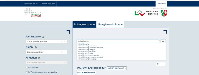 Aurchivsuche im Landesarchiv NRW