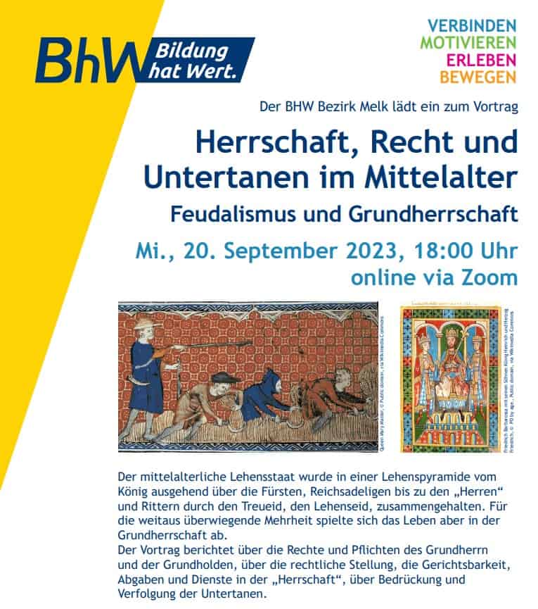 Einladungsplakat zur Online-Zeitreise ins Mittelalter angeboten vom BHW Bezirl Melk/Niederösterreich