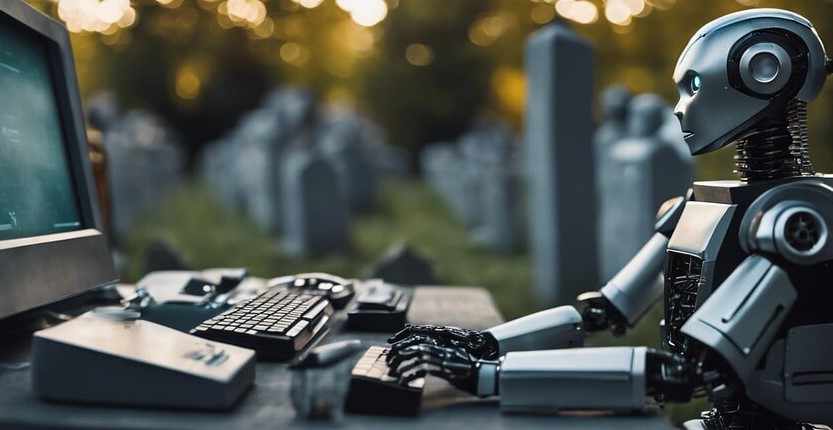 Ein Roboter erfasst auf einem Friedhof die Daten von Grabinschriften.