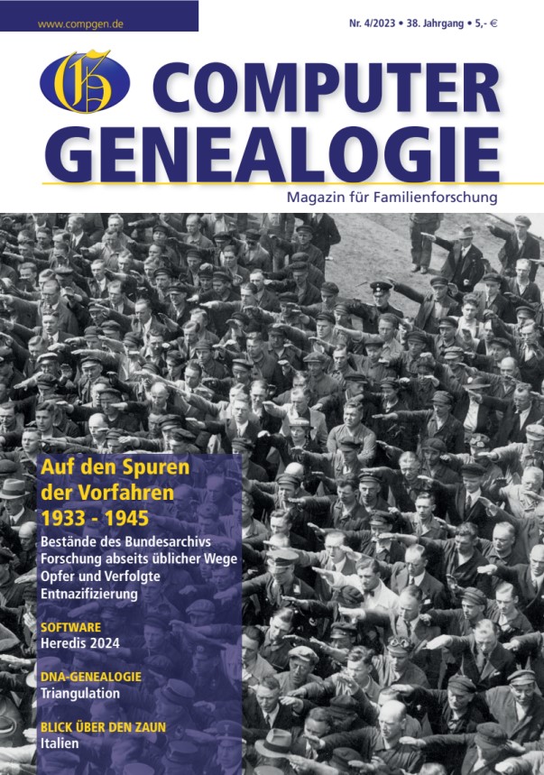Titelseite COMPUTERGENEALOGIE 4/2023: Auf den Spuren der Vorfahren 1933 – 1945