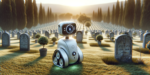 Roboter fotografiert Grabsteine auf einem Friedhof