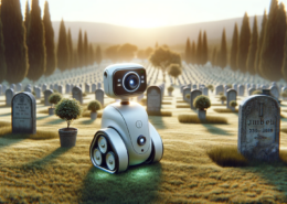 Roboter fotografiert Grabsteine auf einem Friedhof