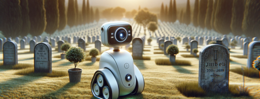 Roboter fotografiert Grabsteine auf einem Friedhof