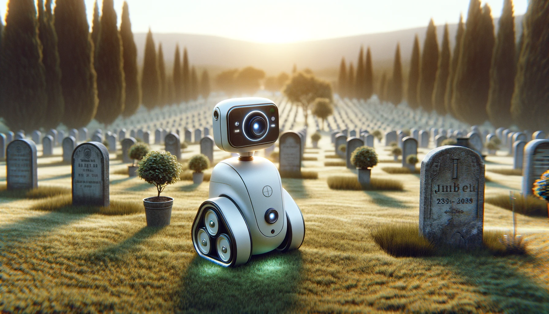 Roboter fotografiert Grabsteine auf einem Friedhof