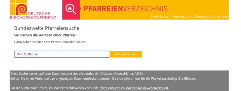 Pfarreienverzeichnis katholischer Gemeinden in Deutschland