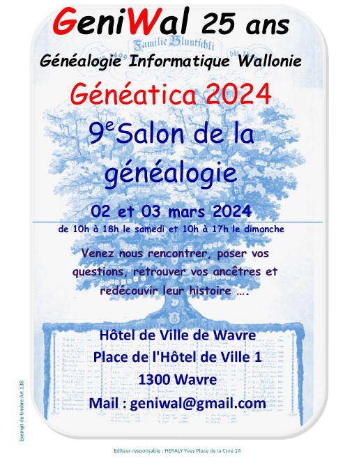 Einladung zur GÉNÉATICA 2024 am 2./3. März in Wavre, Belgien