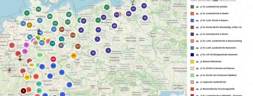 Geografische Verteilung der Kirchenbücher bei Archion