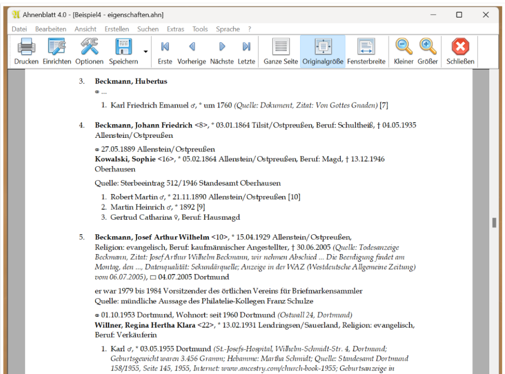Beispiel für das Drucken von Familienbücher mit Ahnenblatt 4 