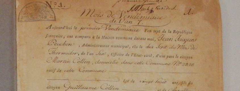 Heirat Cöllen-Beckers 1798 Zivilstandsurkunde Köln