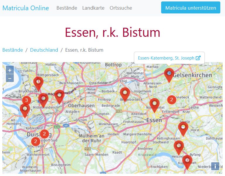 Kirchenbücher des Bistums Essen jetzt auch bei Matricula verlinkt