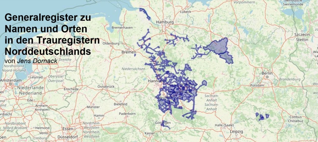 Erfasste Gebiete der Trauregister Norddeutschlands