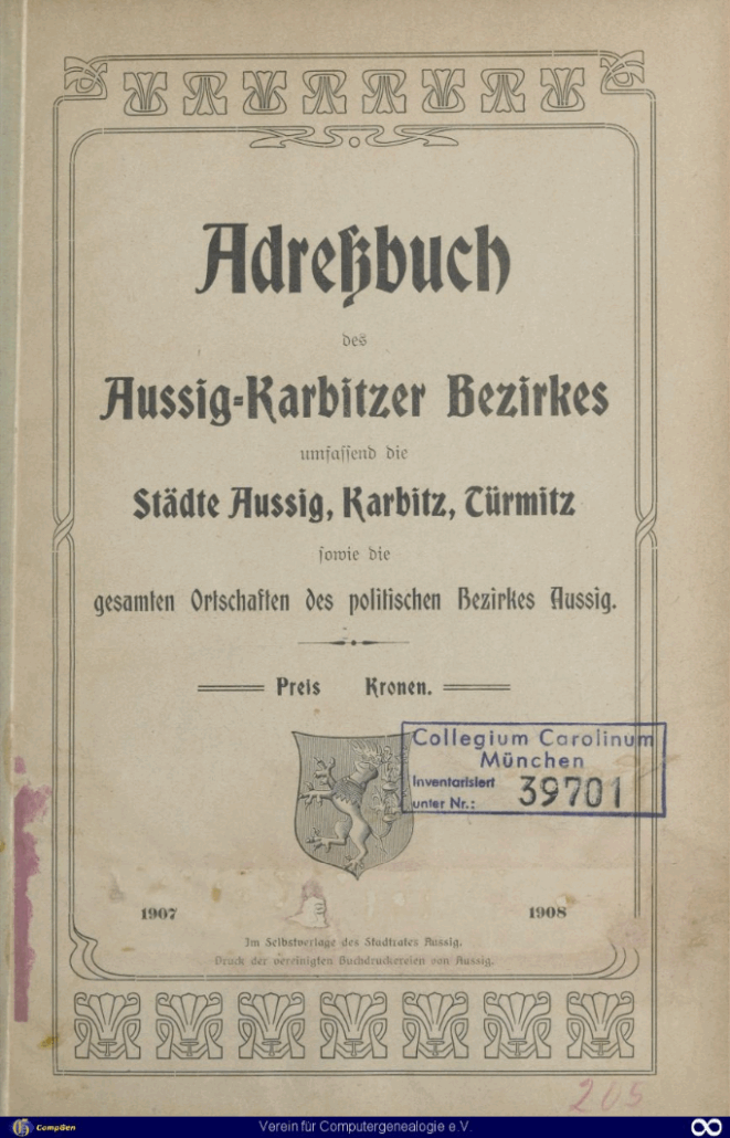 Eines der Sudetendeutschen Adressbücher aus dem Collegium Carolinum in der DigiBib