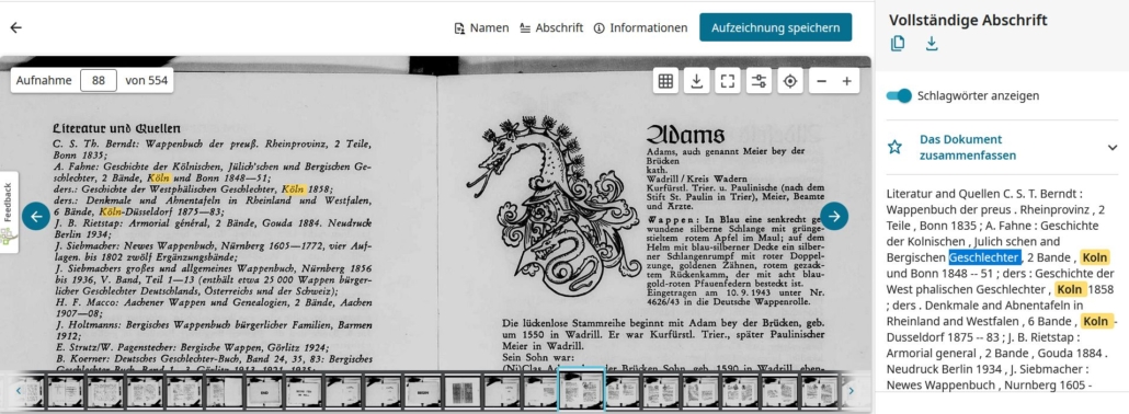Beispiel einer Volltextsuche mit KI bei FamilySearch