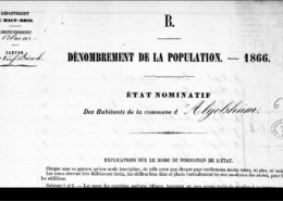 Titelseite der Volkszählung 1866 Algesheim Bez. Colmar