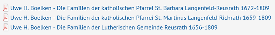 Kirchenbücher-Verzeichnis zu Langenfeld/Rheinland