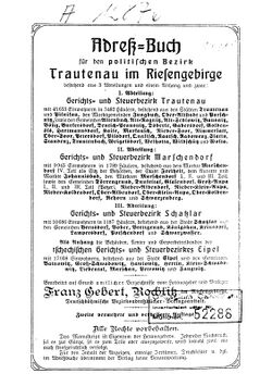 Adressbuch Bezirk Trautenau im Riesengebirge 1911