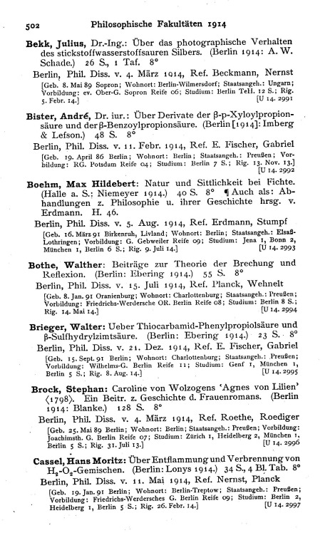 Ausschnitt aus dem Jahresverzeichnis der Deutschen Hochschulschriften, XXX. Band