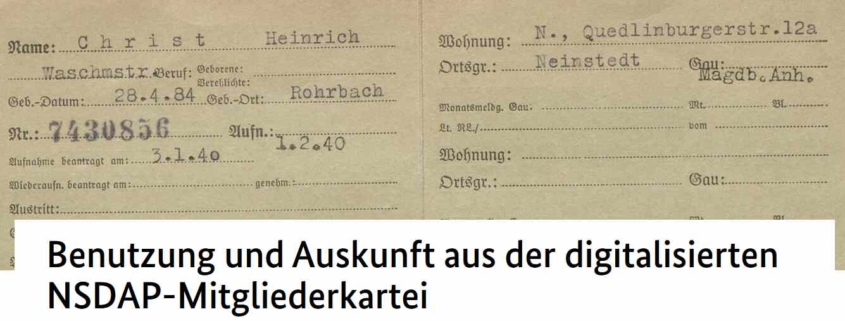 NSDAP-Mitgliederkartei (Quelle: Bundesarchiv)
