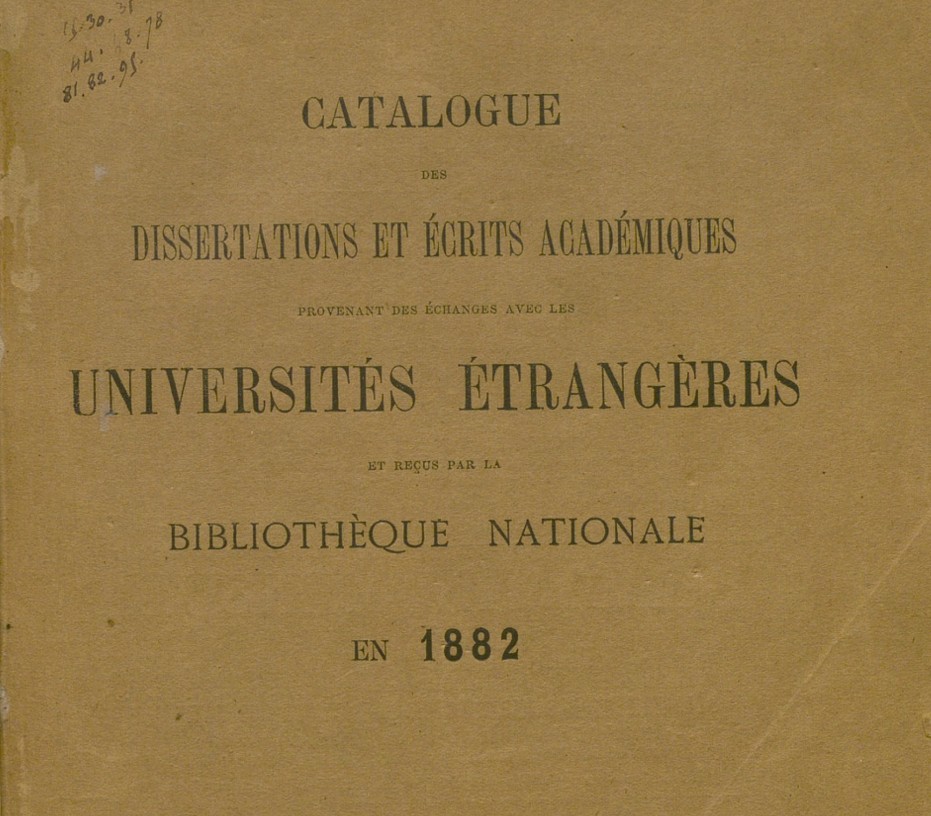 Deckblatt des "Catalogue des dissertations"