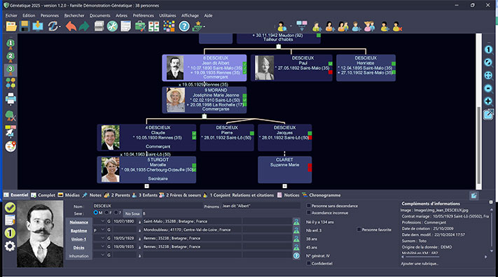 Erscheinungsbild des Genealogieprogramms „Généatique 2026“