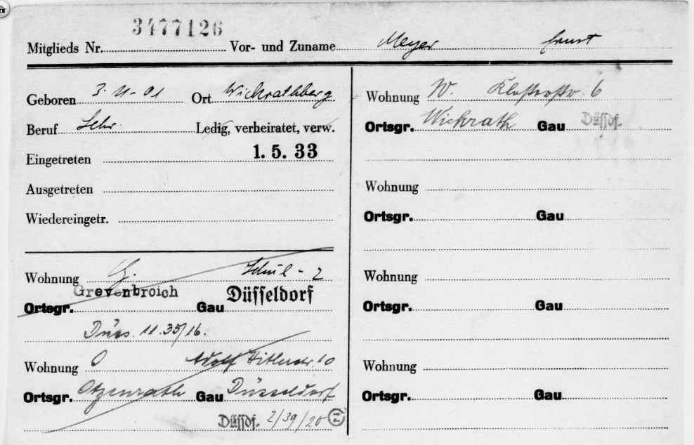 Scan einer Karteikarte aus der NSDAP-Mitgliederkartei